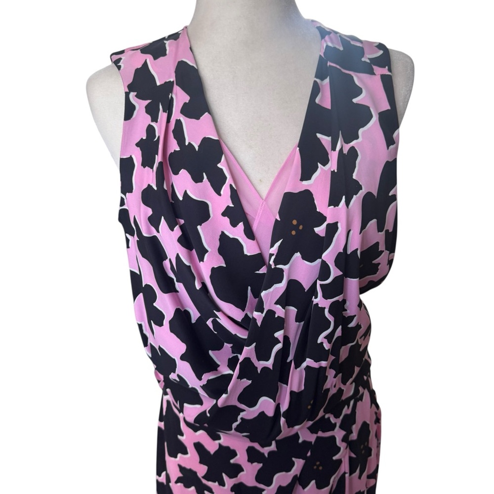Diane Von Furstenberg Daran Dove Bloom Pink Faux Wrap Stretch Silk Dress - Picture 4 of 11